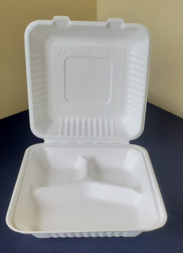 9"x 9" clamshell 3 compartment biodegradable (200 pcs/ctn)